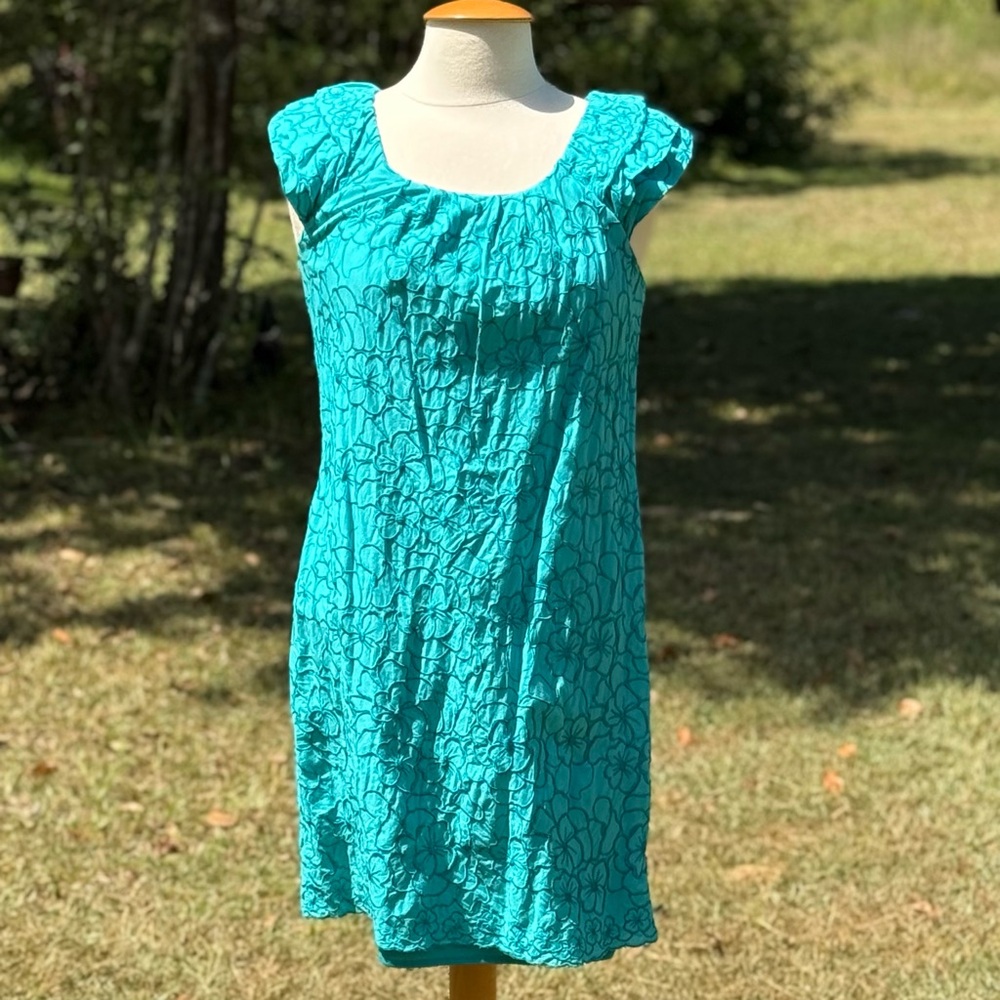Chris McLaughlin Turquoise Cap Sleeve Midi Dress Size 8